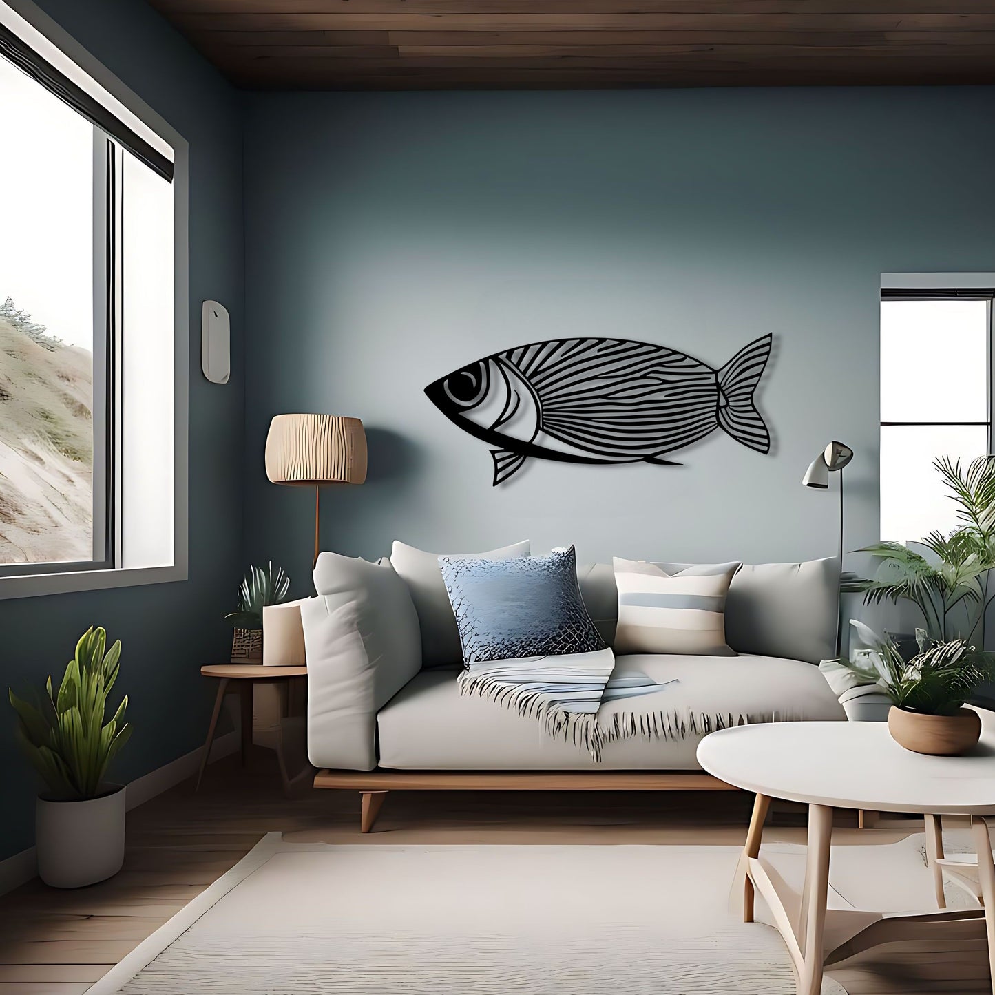 Symmetrical Fish Line Art Metal Wall Art Decor