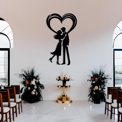 対称的なキスカップルメタルウォールアートロマンチックな家の装飾