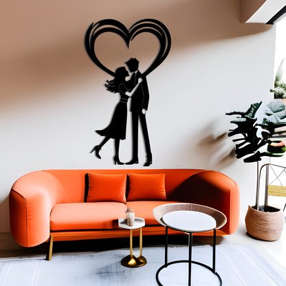 זוג נשיקות סימטריות מתכת אמנות קיר עיצוב רומנטי לבית