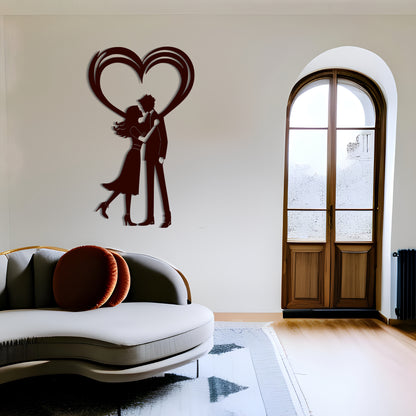 זוג נשיקות סימטריות מתכת אמנות קיר עיצוב רומנטי לבית