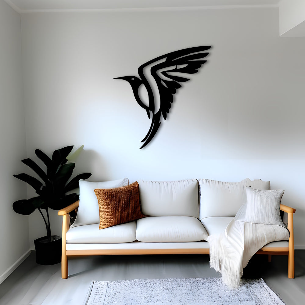 ציפור הנחשקת מתכתית בעיצוב טרייבלי לקיר