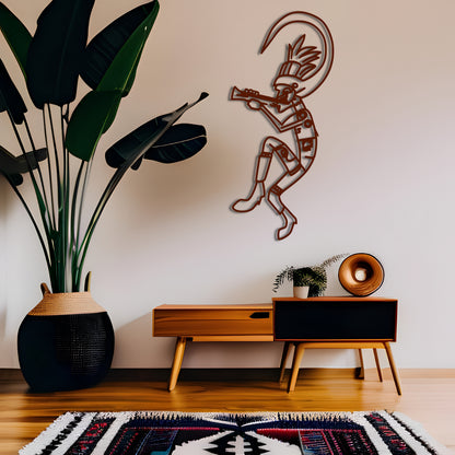 Tribal Kokopelli Dancing and Playing Flute Line Art Wall Decor