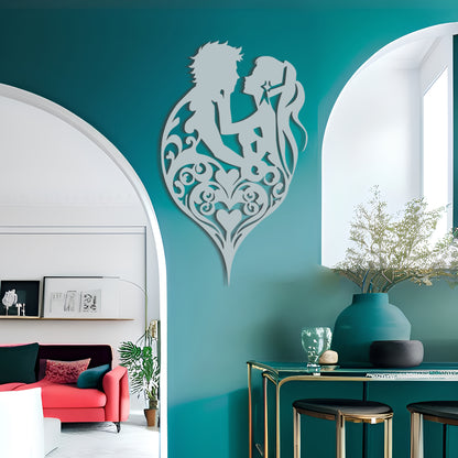 Tribal Silhouette of a Couple in a Heart - Art Nouveau Wall Art