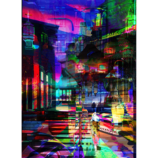 Vibrant Night Street Metal Poster