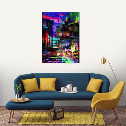 Vibrant Night Street Metal Poster