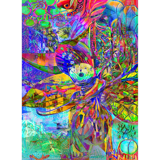 Flourishing Garden with Winged Octopus Metal Poster