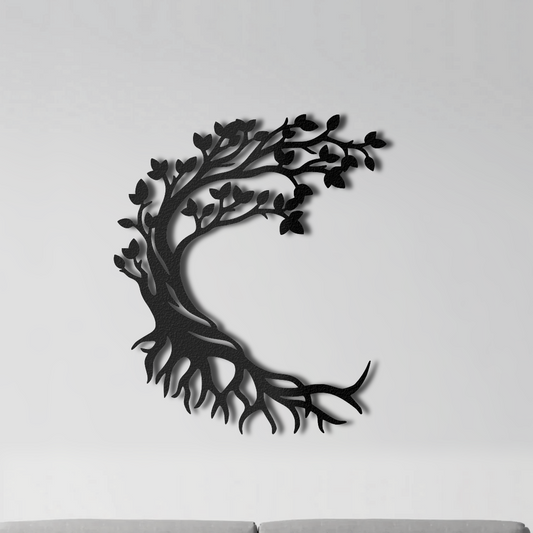 Déco murale en métal arbre de vie demi-lune