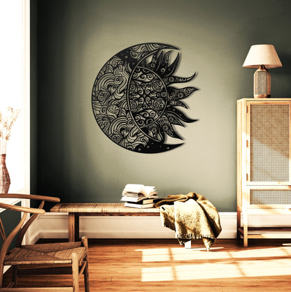 Intricate Sun and Moon Mandala Metal Wall Art Decor