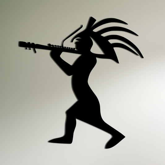 Inca Style Kokopelli Playing Flute Metal Wall Art