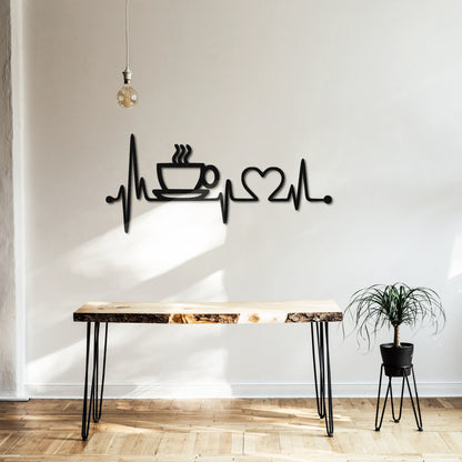 Coffee With Heartbeat Metal Wall Art