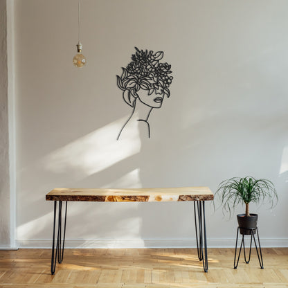 אישה עם צמחים על ראש מתכת קיר אמנות