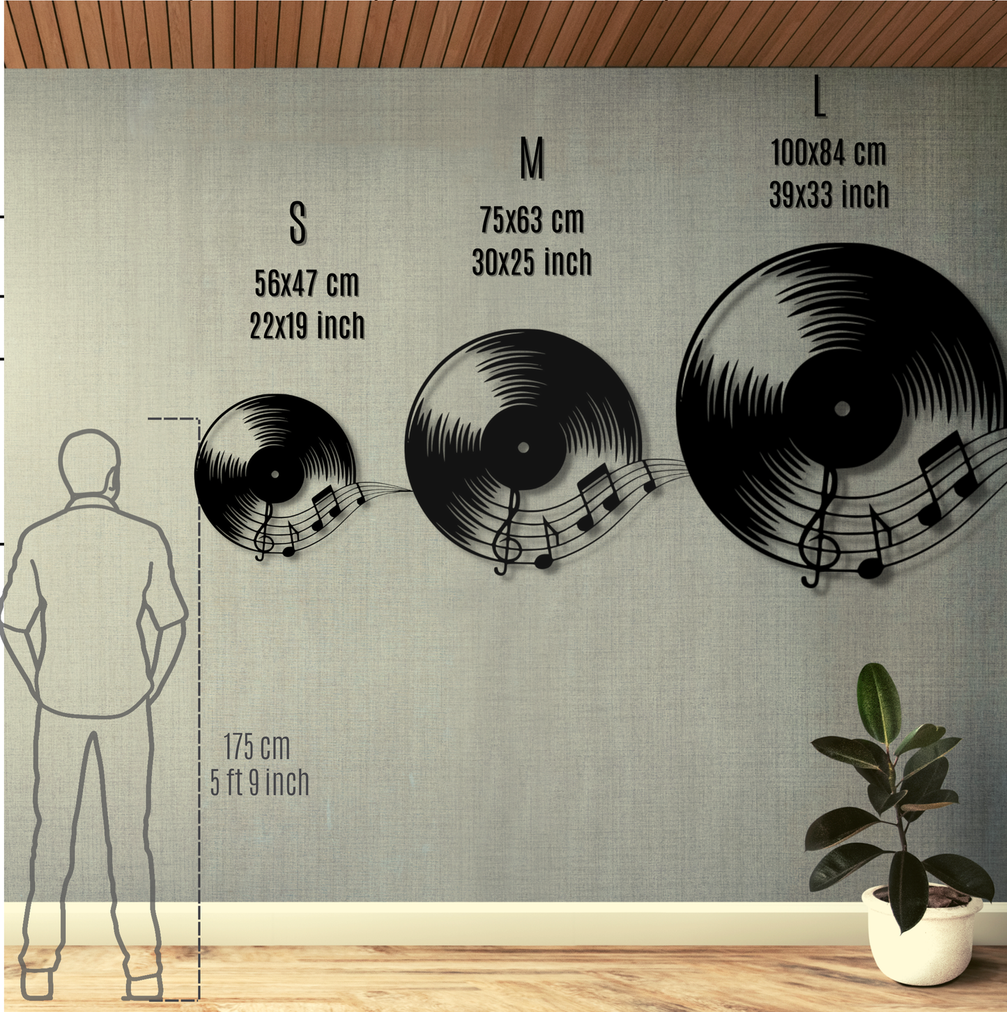 Vinyl Record and Musical Notes Metal Wall Art