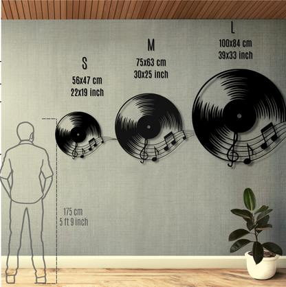 Déco murale en métal pour disque vinyle et notes de musique