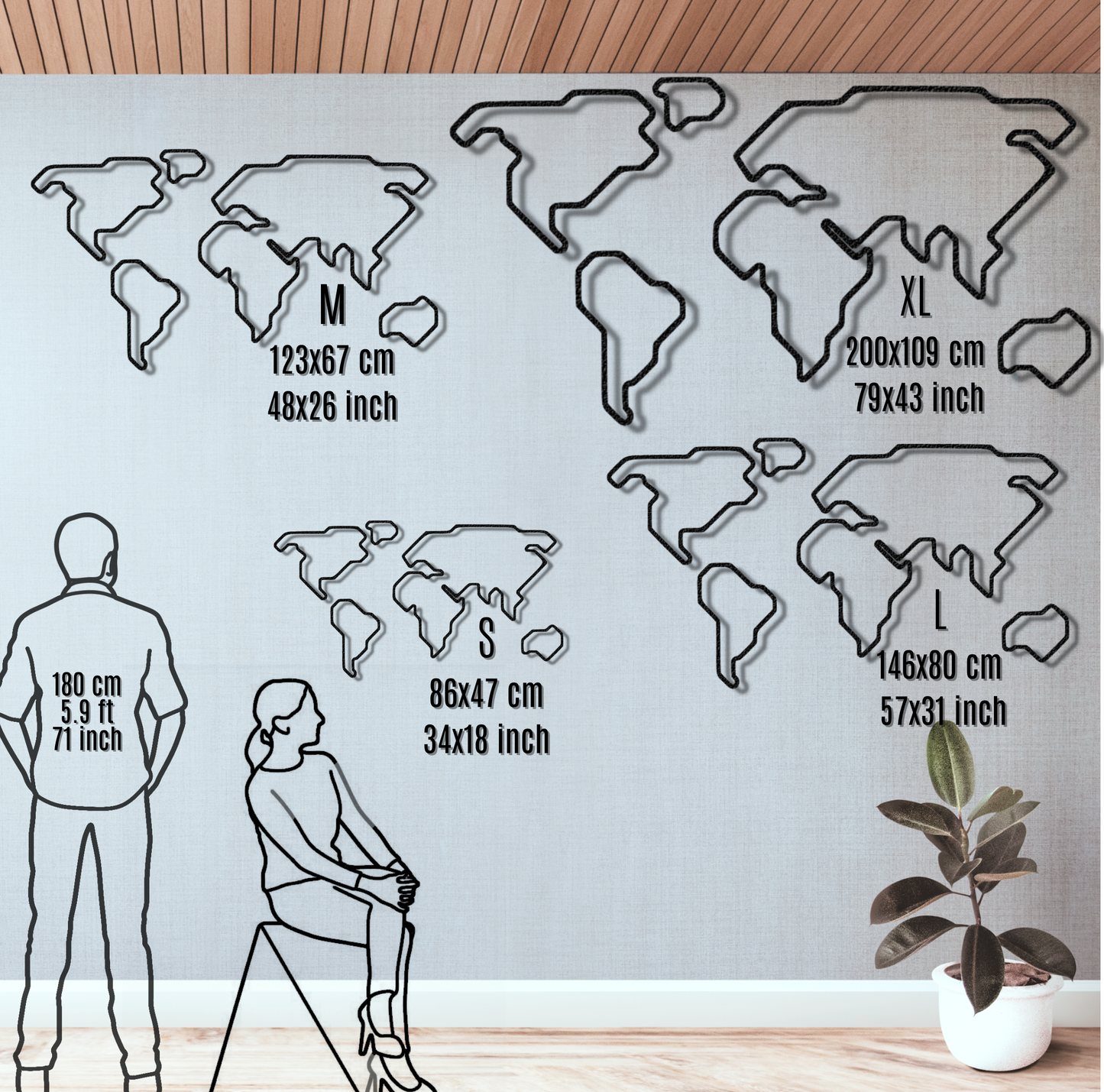 Large World Map Metal Wall Art