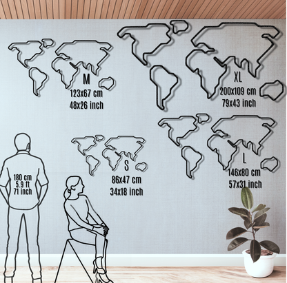 Grande décoration murale en métal avec carte du monde