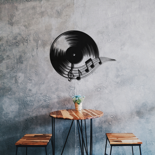 Vinyl Record and Musical Notes Metal Wall Art