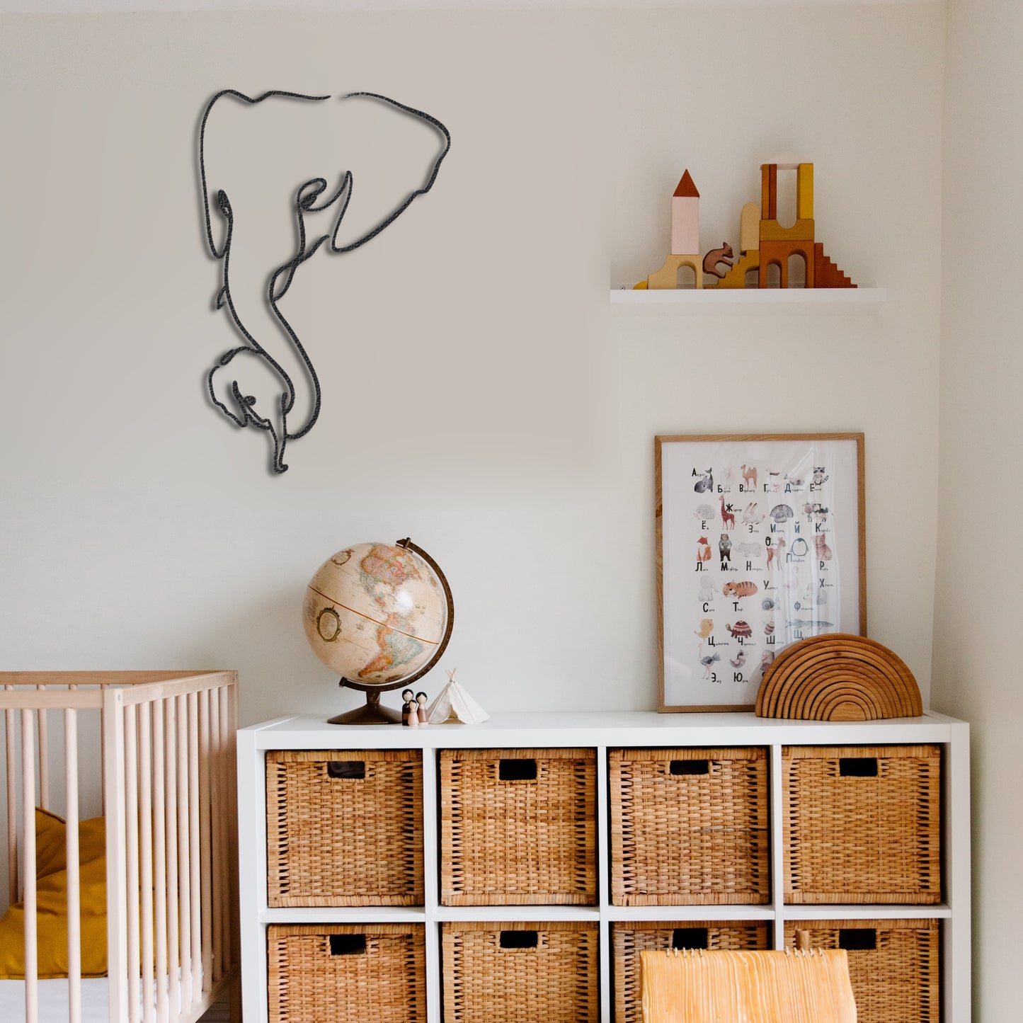 Baby Elephant Love Line Metall Wandkunst